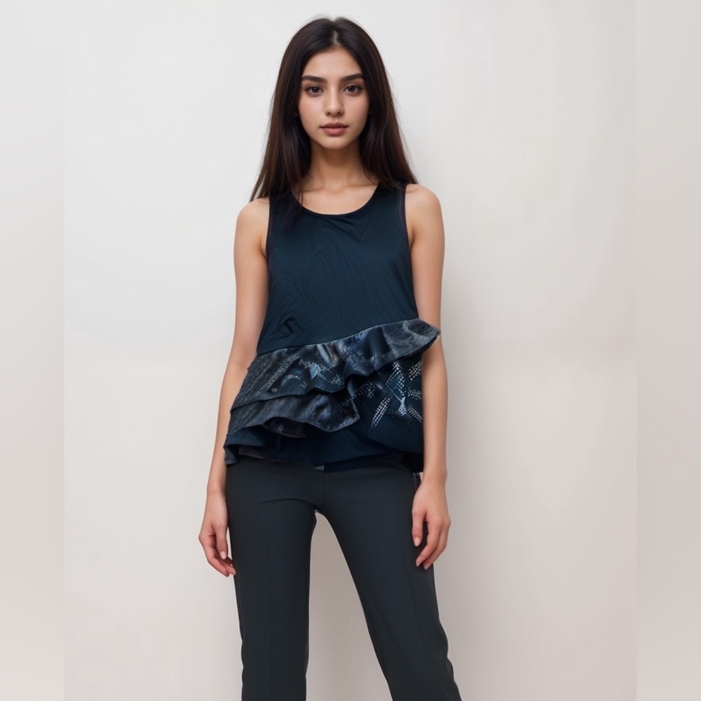 DESIGUAL Black Flounced & Studded Tank Top
